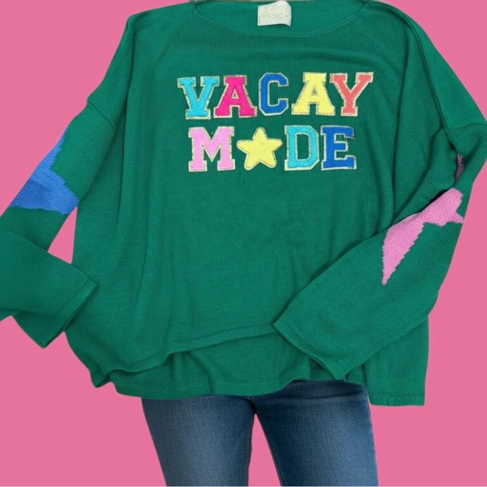 Judith March Vacay Mode Patch Knit Sweater Green Large